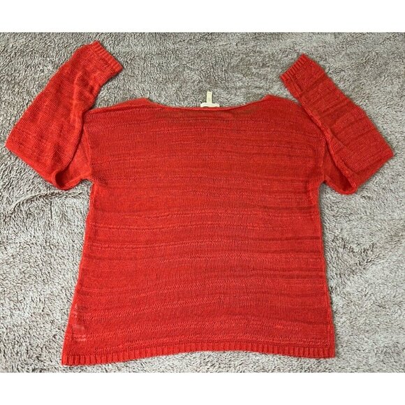 Eileen Fisher Linen Slub Stitch Coral Geran Bateau Neck Top Size M - Picture 8 of 11